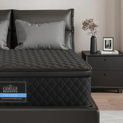 Giselle Bedding King Mattress 34cm Euro Top with 5-Zone Pocket Spring Support Black-Furniture > Mattresses > King Size Mattress-PEROZ Accessories