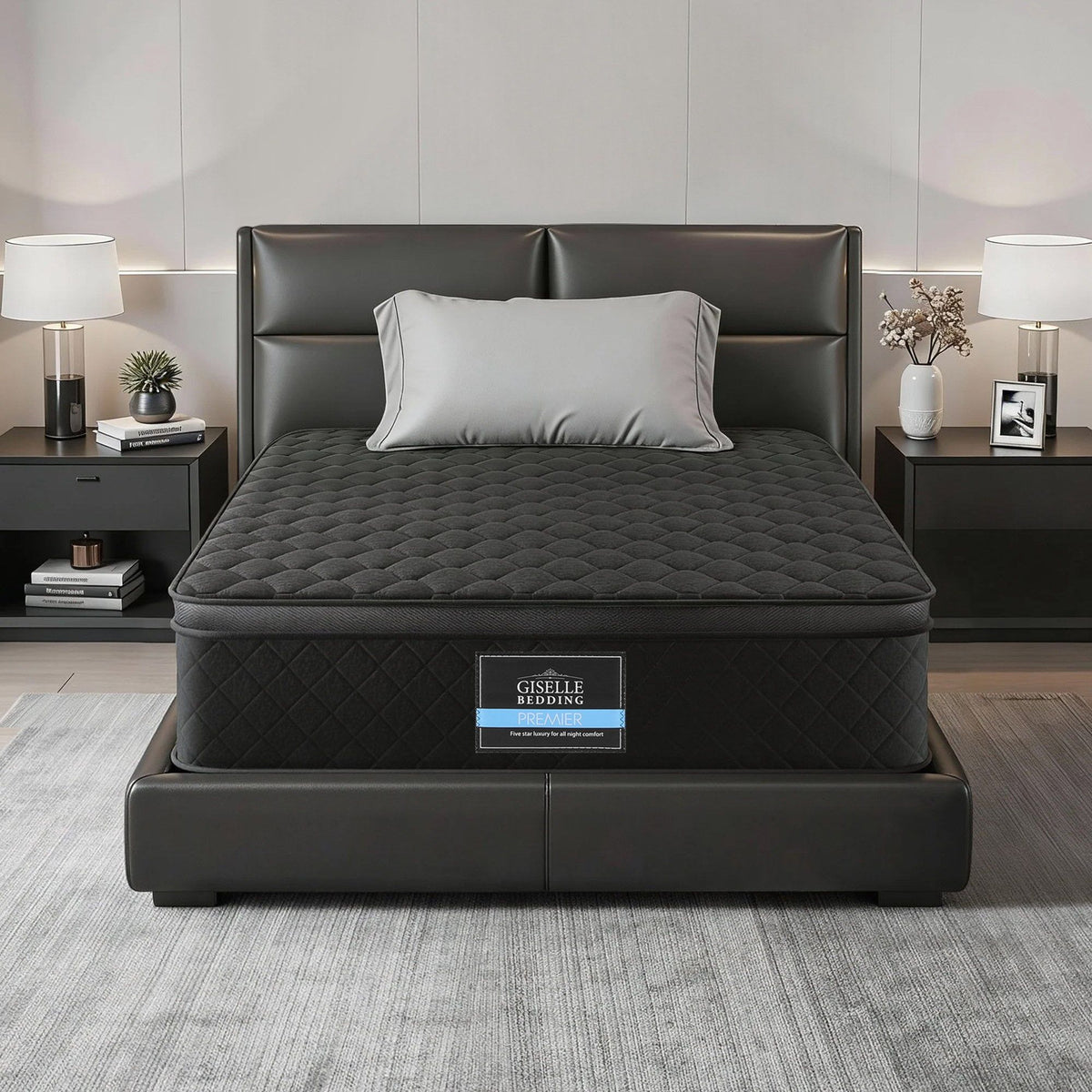 Giselle Bedding King Single Mattress 34cm Euro Top with 5-Zone Pocket Spring Support Black-Furniture > Mattresses > King Single Mattress-PEROZ Accessories