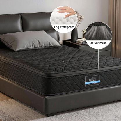 Giselle Bedding King Single Mattress 34cm Euro Top with 5-Zone Pocket Spring Support Black-Furniture > Mattresses > King Single Mattress-PEROZ Accessories