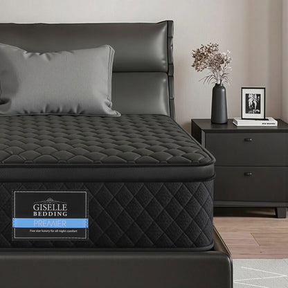 Giselle Bedding King Single Mattress 34cm Euro Top with 5-Zone Pocket Spring Support Black-Furniture > Mattresses > King Single Mattress-PEROZ Accessories