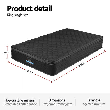 Giselle Bedding Mattress 34cm 5-Zone Pocket Spring Egg-crate Memory Foam King Single-Furniture > Mattresses > King Single Mattress-PEROZ Accessories