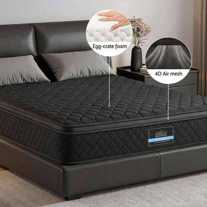 Giselle Bedding Queen Mattress 34cm Euro Top with 5-Zone Pocket Spring Support Black-Furniture > Mattresses > Queen Mattress-PEROZ Accessories