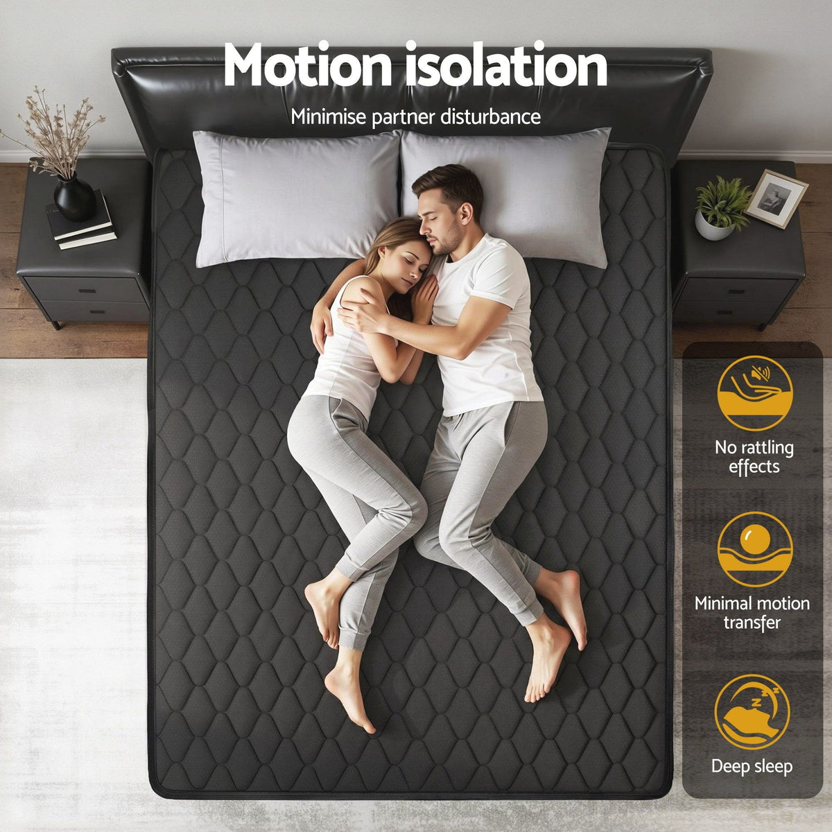Giselle Bedding Queen Mattress 34cm Euro Top with 5-Zone Pocket Spring Support Black-Furniture > Mattresses > Queen Mattress-PEROZ Accessories