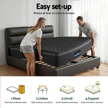 Giselle Bedding Queen Mattress 34cm Euro Top with 5-Zone Pocket Spring Support Black-Furniture > Mattresses > Queen Mattress-PEROZ Accessories