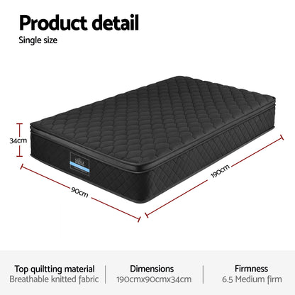Giselle Bedding Mattress 34cm 5-Zone Pocket Spring Egg-crate Memory Foam Single-Furniture > Mattresses > Single Mattress-PEROZ Accessories