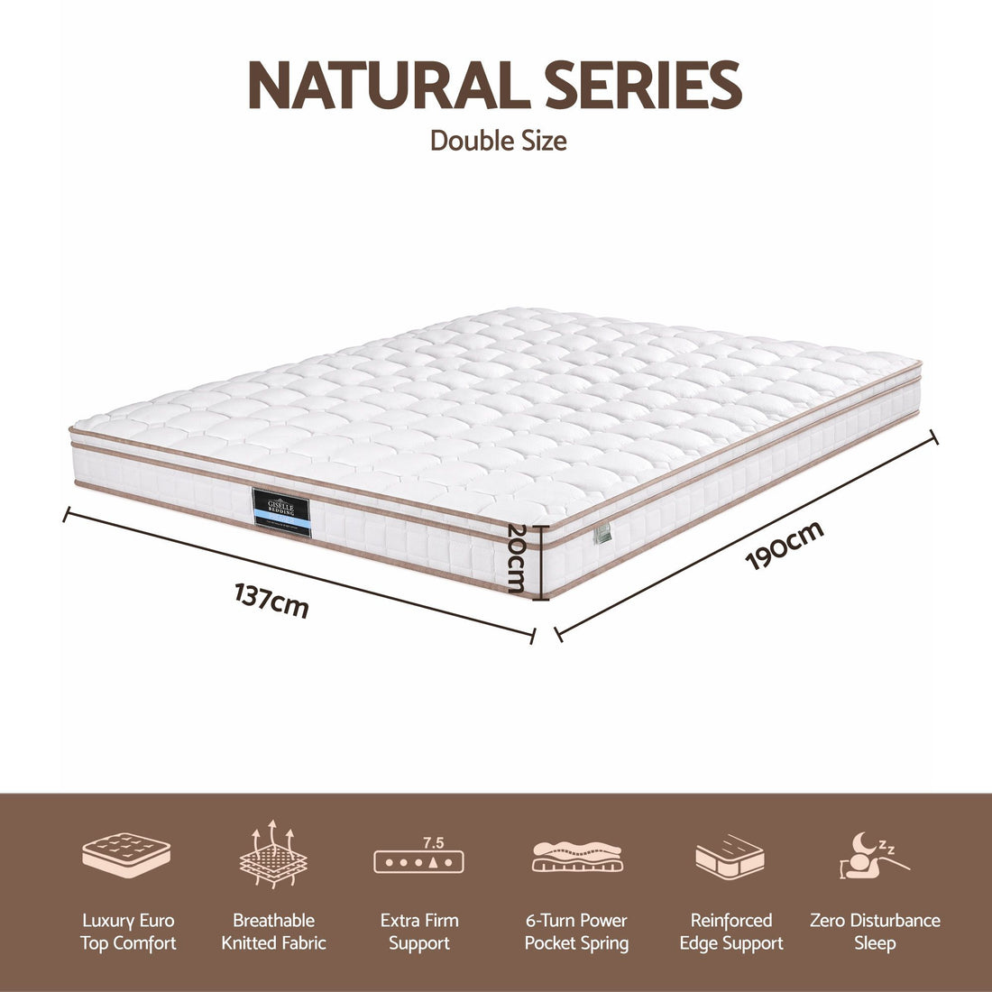 Giselle 20cm Firm Double Mattress Pocket Spring for Bedroom or Guest Room-Furniture > Mattresses > Double Mattress-PEROZ Accessories