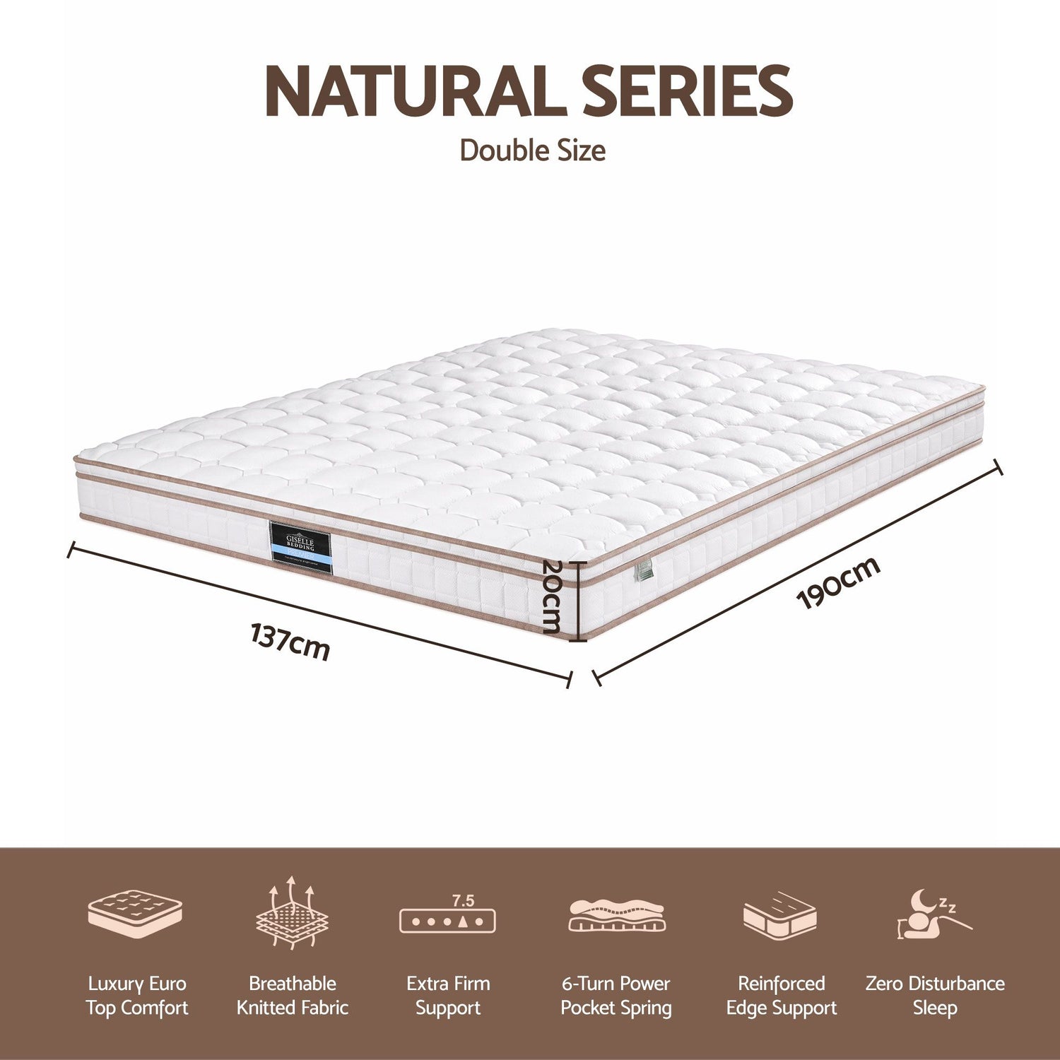 Giselle 20cm Firm Double Mattress Pocket Spring for Bedroom or Guest Room
