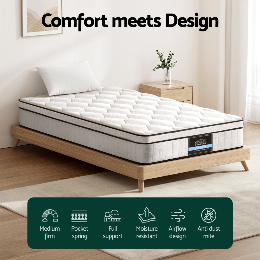 22cm Giselle Mattress KS Size-Furniture &gt; Mattresses &gt; King Single Mattress-PEROZ Accessories