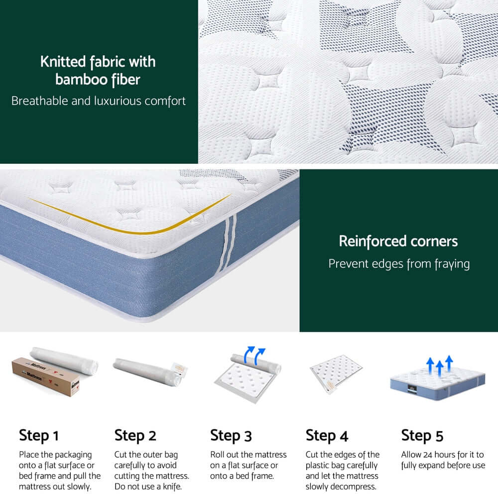 25cm Giselle Mattress Double Bed Pocket Spring Mattresses-Furniture &gt; Mattresses &gt; Double Mattress-PEROZ Accessories
