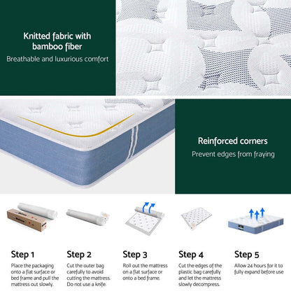 25cm Giselle Mattress Double Bed Pocket Spring Mattresses-Furniture &gt; Mattresses &gt; Double Mattress-PEROZ Accessories