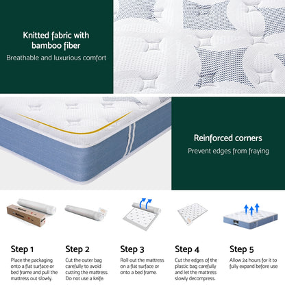 25cm Giselle Mattress King Bed Pocket Spring Mattresses-Furniture &gt; Mattresses &gt; King Size Mattress-PEROZ Accessories