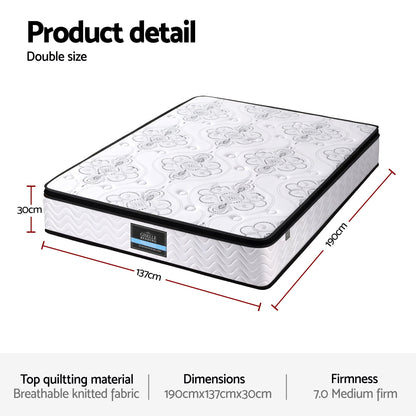 Giselle Bedding 30cm Mattress Pocket Spring Medium Firm Foam Euro Top Double-Furniture > Mattresses > Double Mattress-PEROZ Accessories