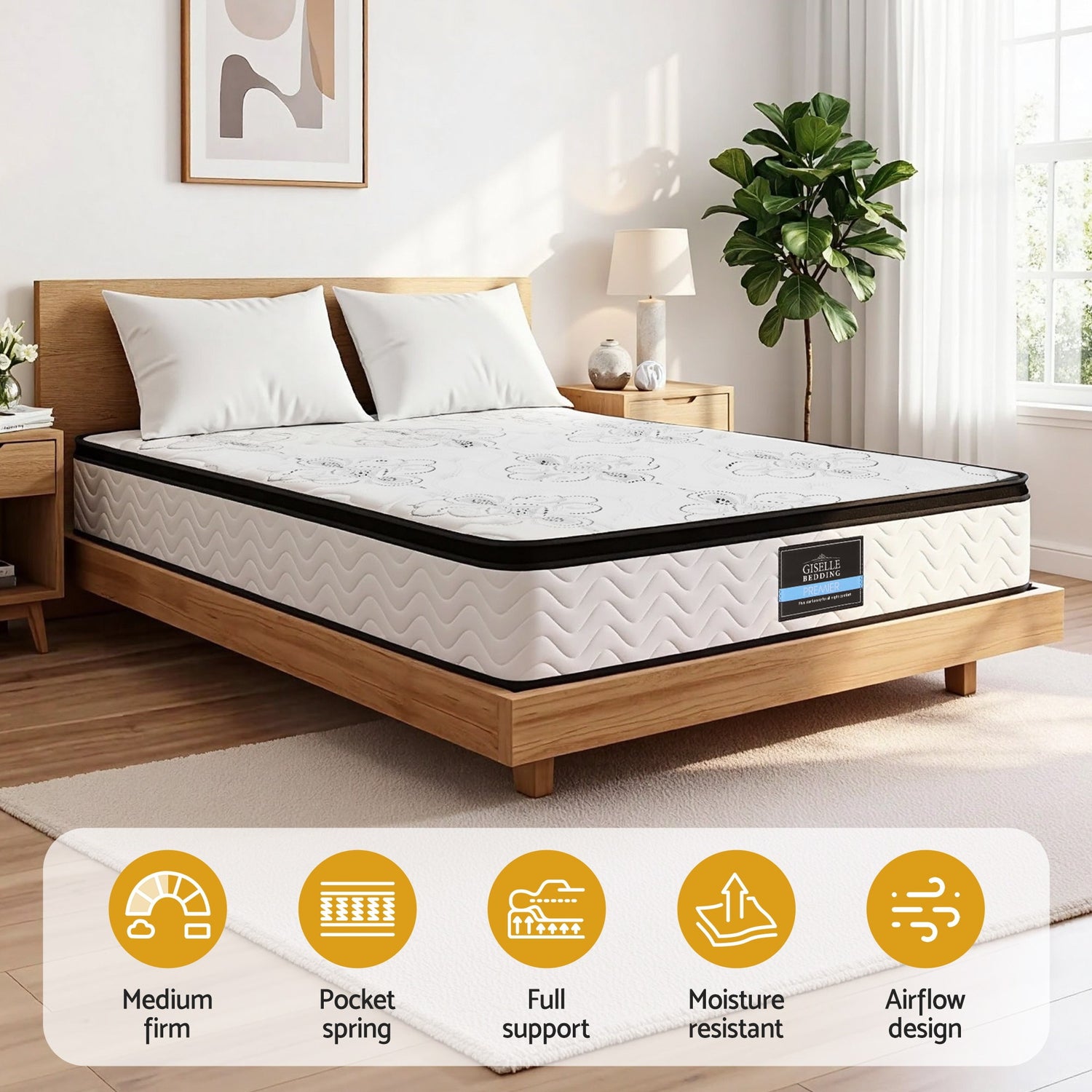 Giselle Bedding 30cm Mattress Pocket Spring Medium Firm Foam Euro Top Queen-Furniture > Mattresses > Queen Mattress-PEROZ Accessories