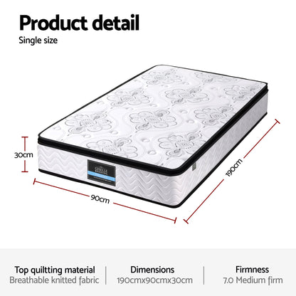 Giselle Bedding 30cm Mattress Pocket Spring Medium Firm Foam Euro Top Single-Furniture > Mattresses > Single Mattress-PEROZ Accessories