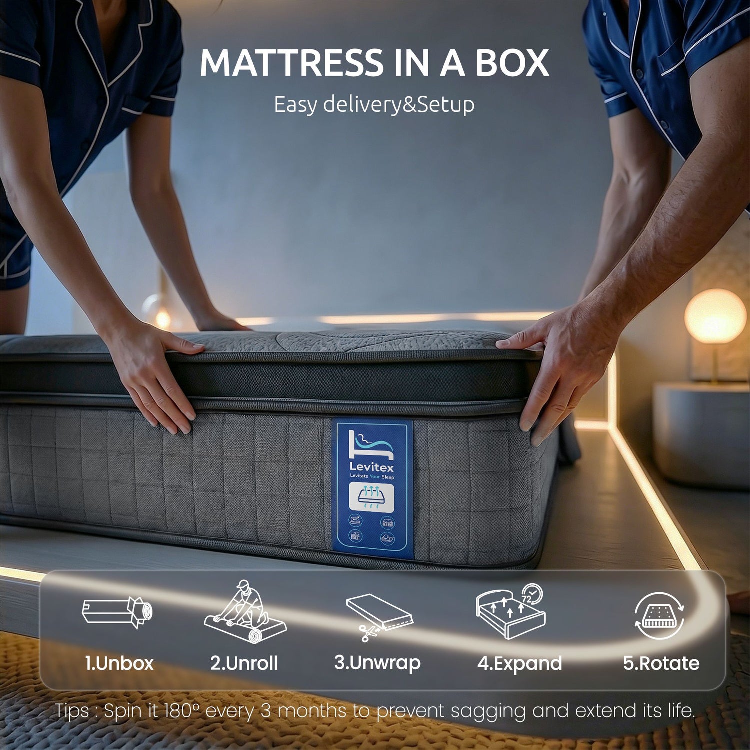 Levitex 33 cm Mattress 8.0 Extra Firm 7-Zone Pocket Spring Mattress with Dual-Row Edge Support &amp; Breathable Knit Cover King-Furniture > Mattresses > King Size Mattress-PEROZ Accessories