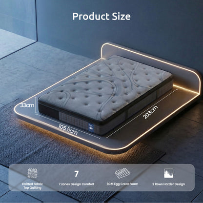 Levitex 33 cm Mattress 8.0 Extra Firm 7-Zone Pocket Spring Mattress with Dual-Row Edge Support &amp; Breathable Knit Cover King Single-Furniture > Mattresses > King Single Mattress-PEROZ Accessories