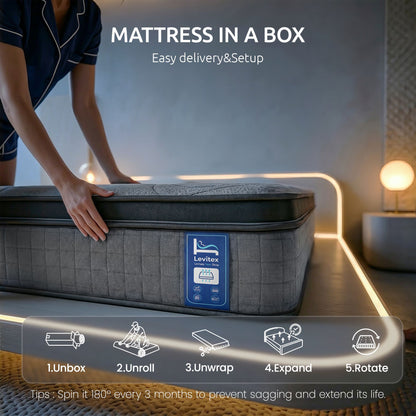Levitex 33 cm Mattress 8.0 Extra Firm 7-Zone Pocket Spring Mattress with Dual-Row Edge Support &amp; Breathable Knit Cover Single-Furniture > Mattresses > Single Mattress-PEROZ Accessories