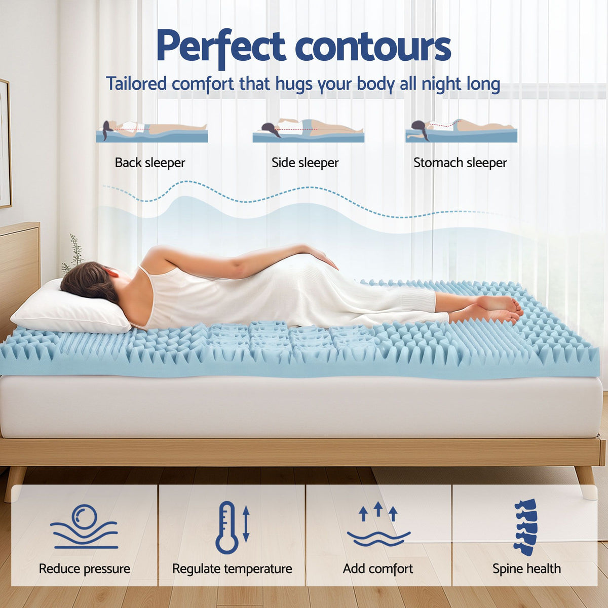 Giselle Bedding Memory Foam Mattress Topper 7-Zone 8cm Queen-Mattress Toppers-PEROZ Accessories