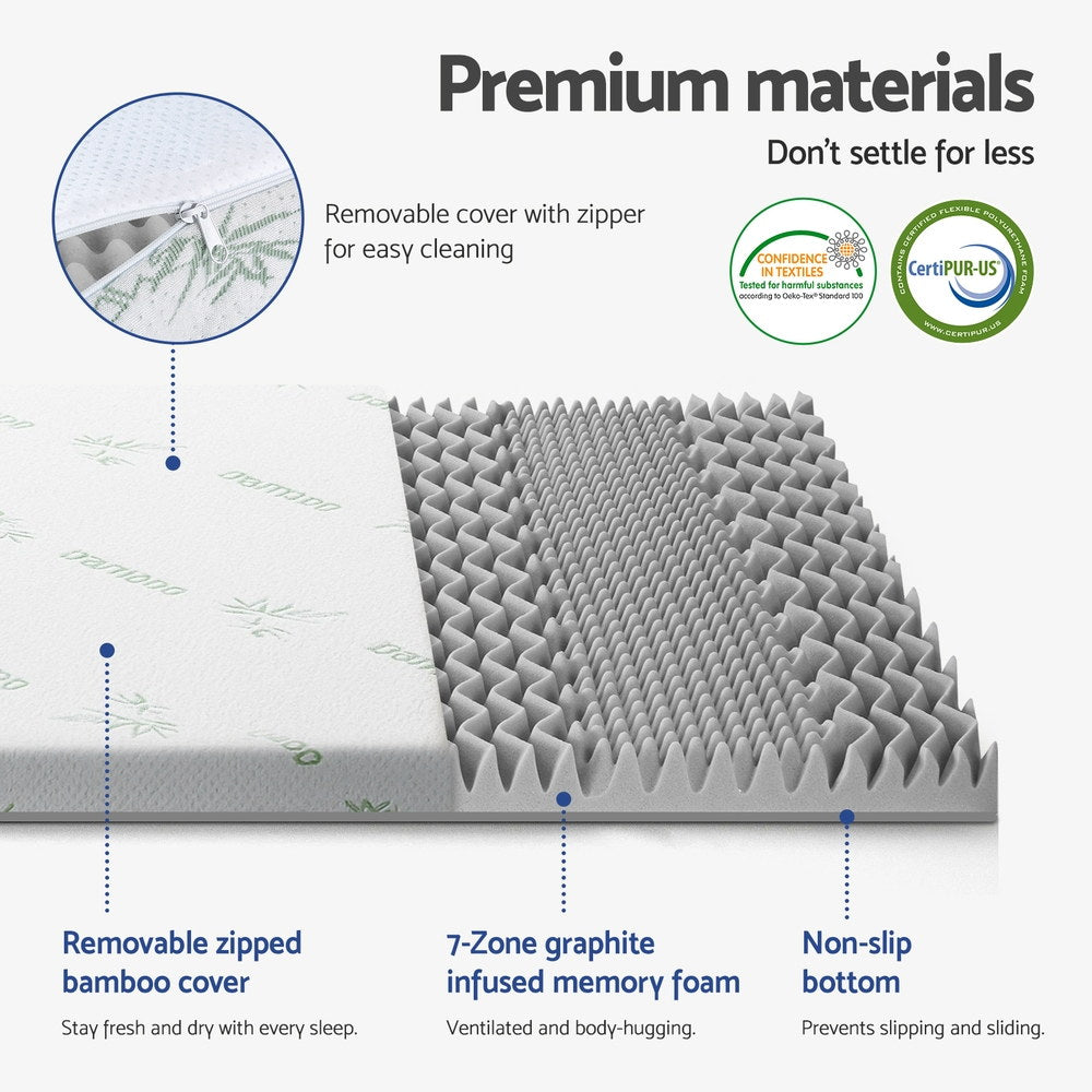 Giselle Bedding 8cm Memory Foam Mattress Topper 7-Zone Graphite Queen-Furniture &gt; Mattresses &gt; Mattress Toppers-PEROZ Accessories