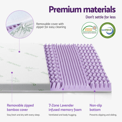 Giselle 8cm Memory Foam Mattress Topper Lavender Infused Bamboo Cover 7-Zone King-Furniture &gt; Mattresses &gt; Mattress Toppers-PEROZ Accessories