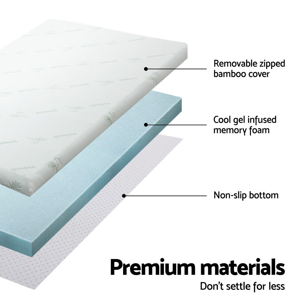 Giselle Bedding Memory Foam Mattress Topper Cool Gel Bed Mat Bamboo 10cm Single-Furniture &gt; Mattresses &gt; Mattress Toppers-PEROZ Accessories