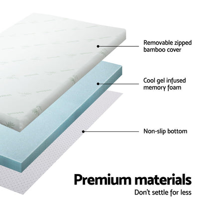 Giselle Bedding Memory Foam Mattress Topper Cool Gel Bed Mat Bamboo 10cm Single-Furniture &gt; Mattresses &gt; Mattress Toppers-PEROZ Accessories