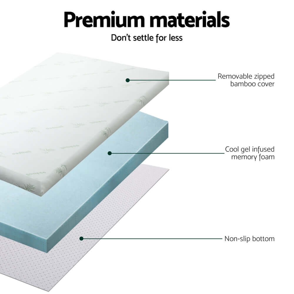 Giselle Bedding Memory Foam Mattress Topper Cool Gel 5cm King Single-Furniture &gt; Mattresses &gt; Mattress Toppers-PEROZ Accessories