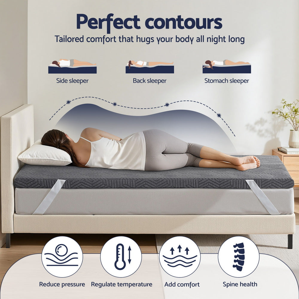 Giselle 8cm Memory Foam Mattress Topper Gel Dual Layer Foam Bamboo Single-Furniture > Mattresses > Mattress Toppers-PEROZ Accessories