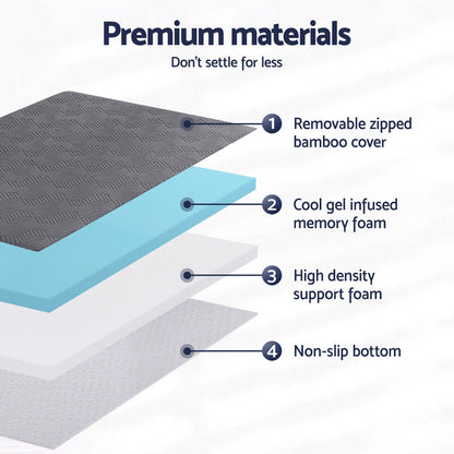 Giselle 8cm Memory Foam Mattress Topper Gel Dual Layer Foam Bamboo Single-Furniture > Mattresses > Mattress Toppers-PEROZ Accessories