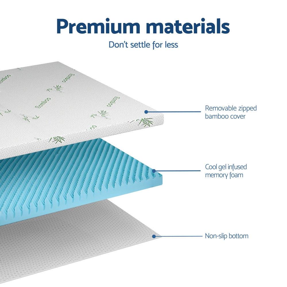 Giselle 8cm Memory Foam Mattress Topper Gel Egg Crate Foam Bamboo Double-Furniture > Mattresses > Mattress Toppers-PEROZ Accessories
