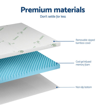 Giselle 8cm Memory Foam Mattress Topper Gel Egg Crate Foam Bamboo Queen-Furniture > Mattresses > Mattress Toppers-PEROZ Accessories
