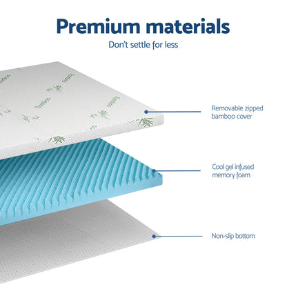 Giselle 8cm Memory Foam Mattress Topper Gel Egg Crate Foam Bamboo Single-Furniture > Mattresses > Mattress Toppers-PEROZ Accessories