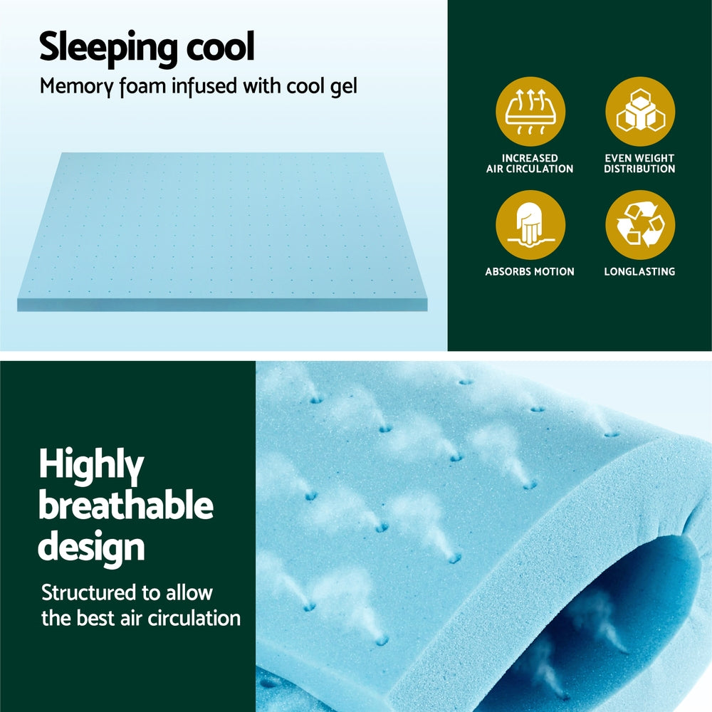 Giselle Bedding Memory Foam Mattress Topper Ventilated Cool Gel 8cm King-Furniture > Mattresses > Mattress Toppers-PEROZ Accessories