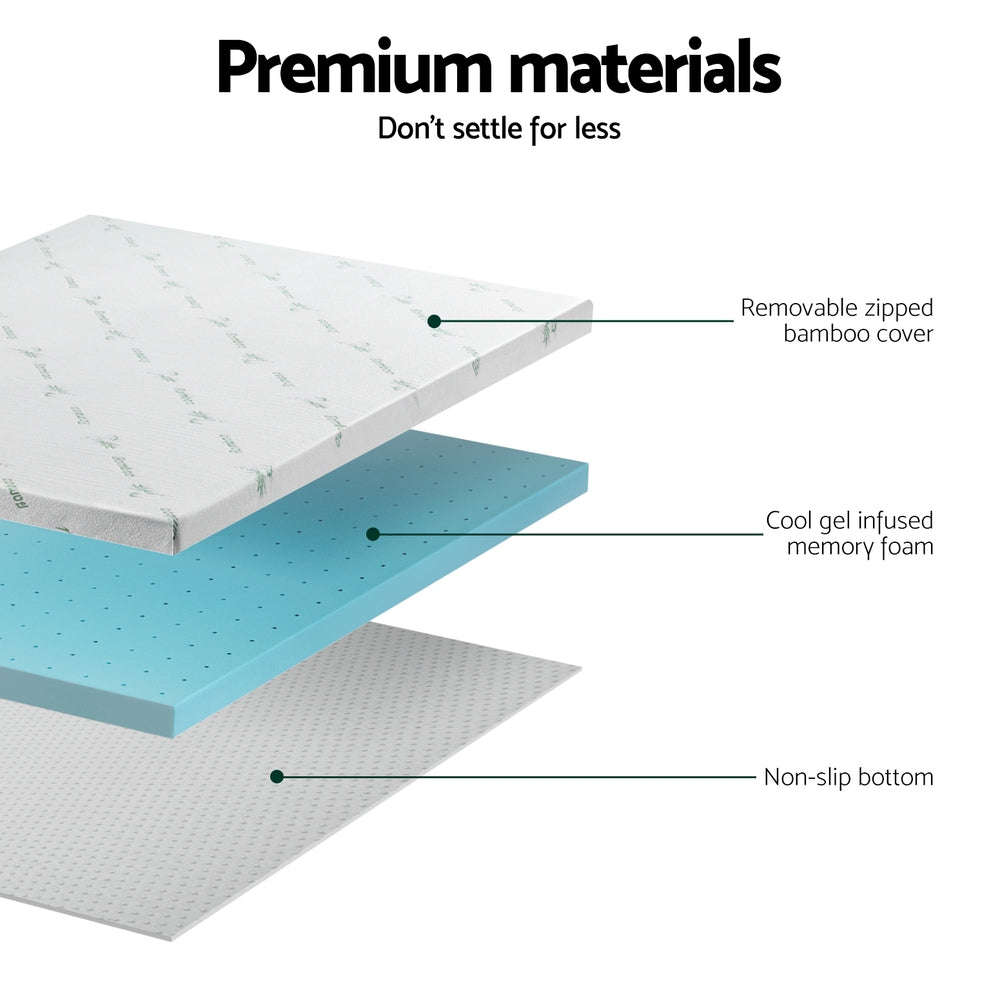 Giselle Bedding Memory Foam Mattress Topper Ventilated Cool Gel 8cm Single-Furniture &gt; Mattresses &gt; Mattress Toppers-PEROZ Accessories