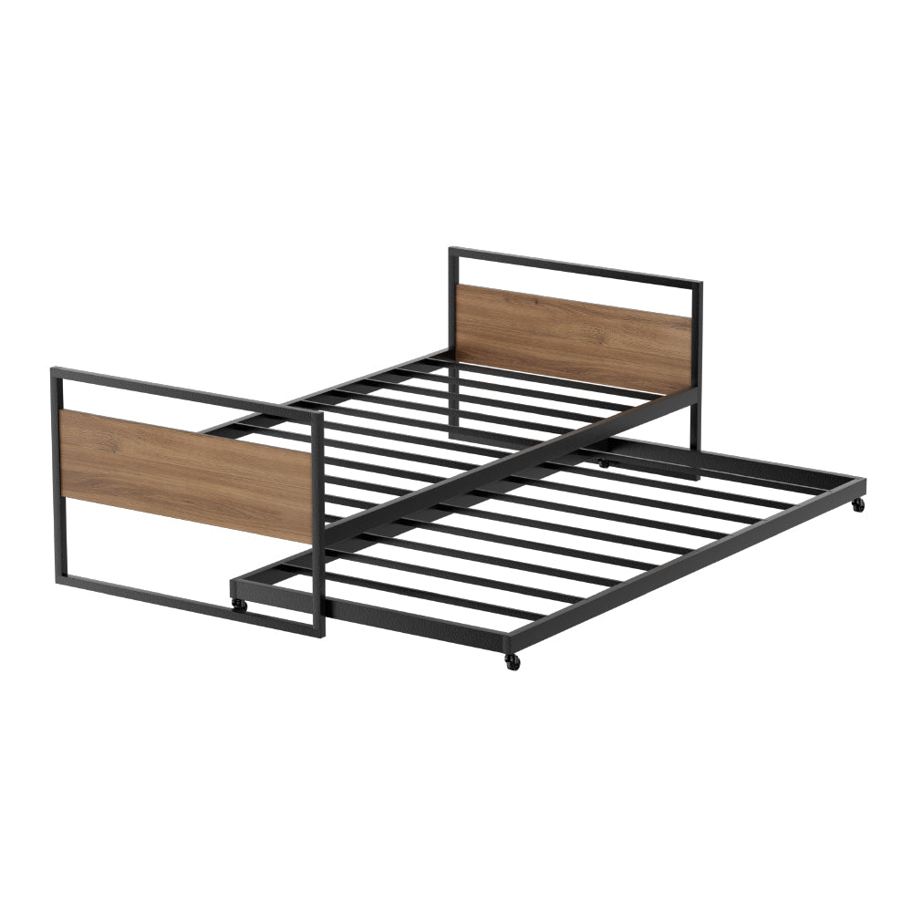 Artiss Bed Frame 2x Single Size Metal Trundle Daybed DEAN-Furniture &gt; Bedroom-PEROZ Accessories