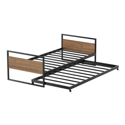 Artiss Bed Frame 2x Single Size Metal Trundle Daybed DEAN-Furniture &gt; Bedroom-PEROZ Accessories