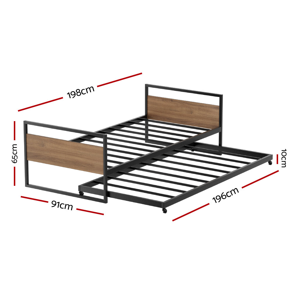 Artiss Bed Frame 2x Single Size Metal Trundle Daybed DEAN-Furniture &gt; Bedroom-PEROZ Accessories