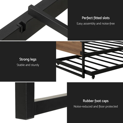 Artiss Bed Frame 2x Single Size Metal Trundle Daybed DEAN-Furniture &gt; Bedroom-PEROZ Accessories