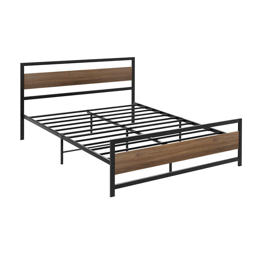 Artiss Bed Frame Double Size Metal Base Mattress Platform Foundation Black DREW-Furniture &gt; Bedroom-PEROZ Accessories