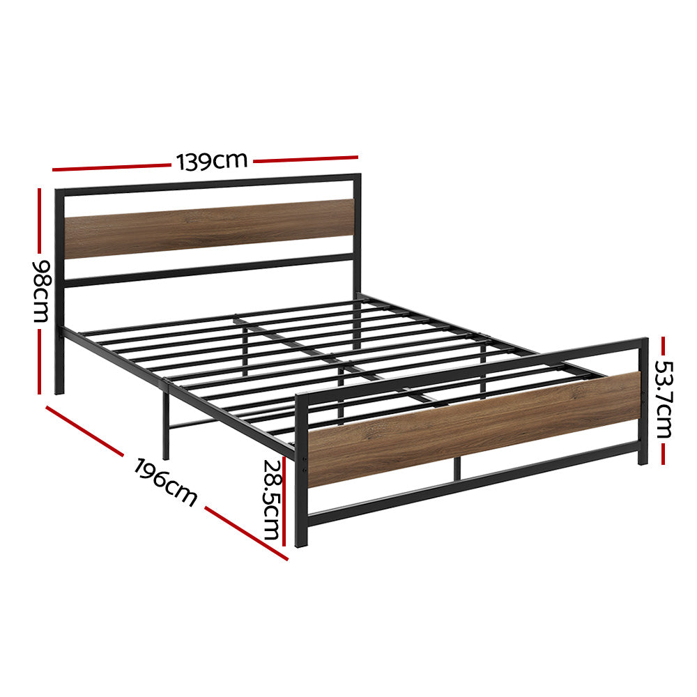 Artiss Bed Frame Double Size Metal Base Mattress Platform Foundation Black DREW-Furniture &gt; Bedroom-PEROZ Accessories