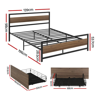 Artiss Bed Frame Double Size Metal Frame with 2 Drawers DREW-Furniture > Bedroom > Beds &amp; Bed Frames-PEROZ Accessories