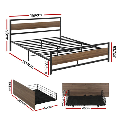 Artiss Bed Frame Queen Size Metal Frame with 2 Drawers DREW-Furniture > Bedroom > Beds &amp; Bed Frames-PEROZ Accessories