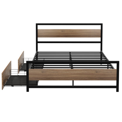 Artiss Bed Frame Queen Size Metal Frame with 2 Drawers DREW-Furniture > Bedroom > Beds &amp; Bed Frames-PEROZ Accessories