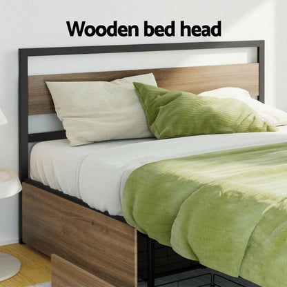 Artiss Bed Frame Queen Size Metal Frame with 2 Drawers DREW-Furniture > Bedroom > Beds &amp; Bed Frames-PEROZ Accessories