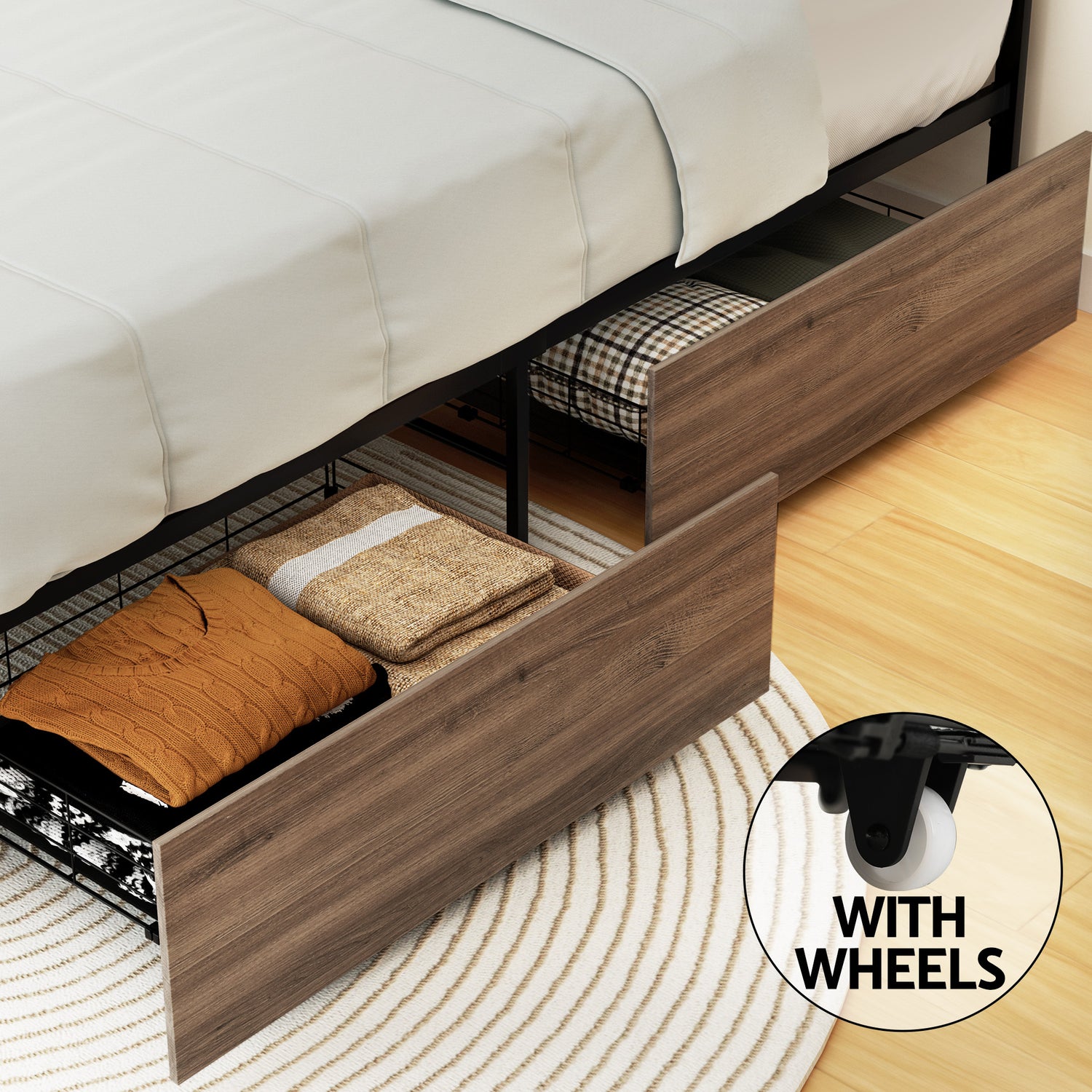 Artiss Bed Frame Queen Size Metal Frame with 2 Drawers DREW-Furniture > Bedroom > Beds &amp; Bed Frames-PEROZ Accessories