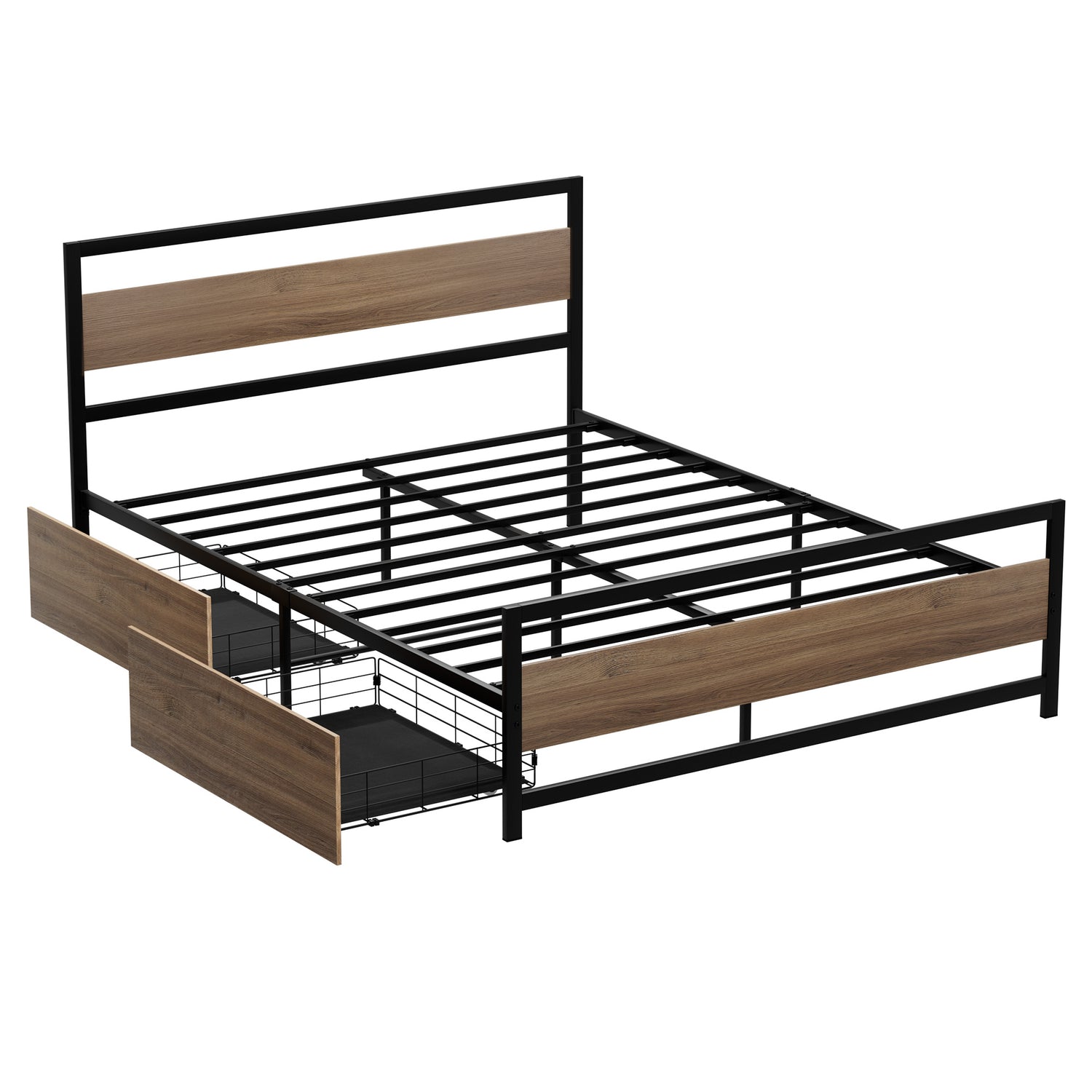Artiss Bed Frame Queen Size Metal Frame with 2 Drawers DREW-Furniture > Bedroom > Beds &amp; Bed Frames-PEROZ Accessories