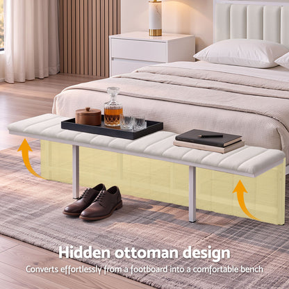 Artiss King Metal Bed Frame Boucle Headboard Charging Station Side Table White-Furniture > Bedroom > Beds &amp; Bed Frames-PEROZ Accessories