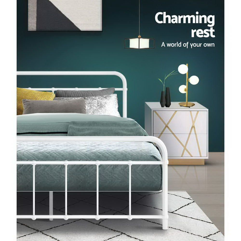 Artiss Bed Frame Metal Frames LEO - Double (White)-Furniture &gt; Bedroom-PEROZ Accessories