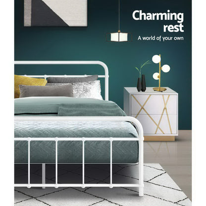Artiss Bed Frame Metal Frames LEO - Double (White)-Furniture &gt; Bedroom-PEROZ Accessories