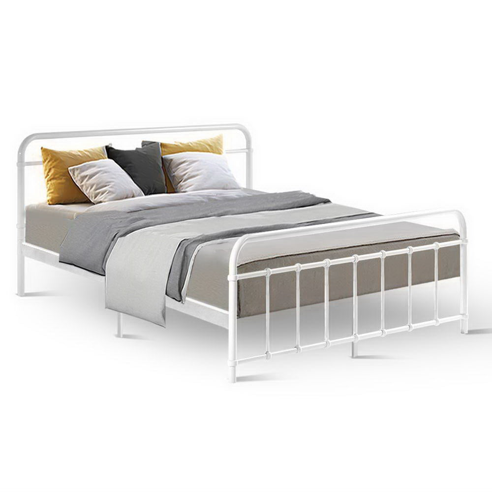 Artiss Bed Frame Metal Frames LEO - Queen (White)-Furniture &gt; Bedroom-PEROZ Accessories